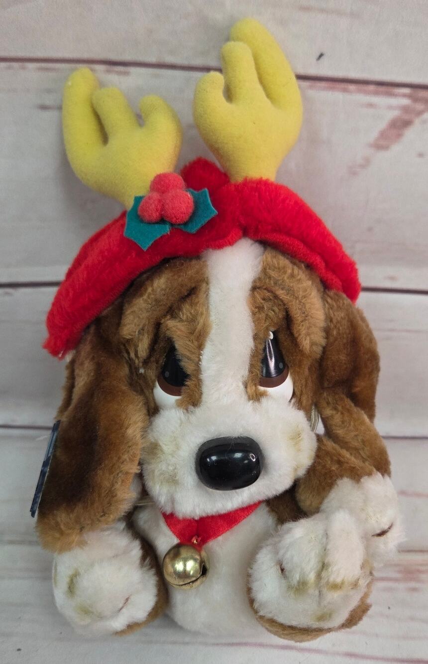 Vintage 1986 Applause Sad Sam Dog Plush Reindeer Antlers 6"